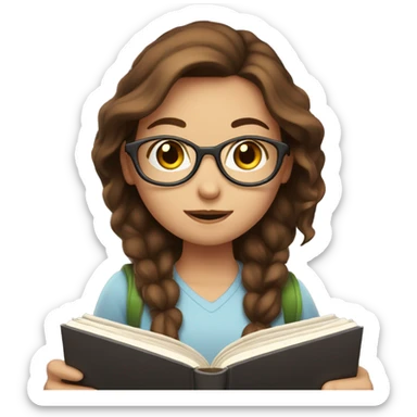 girl with brown hair and gases reading a book  sticker