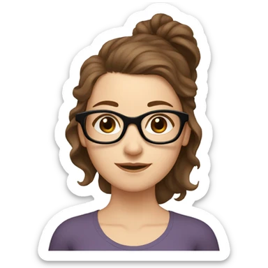 White girl with wavy brown hair, brown eyes and black glasses doing yoga sticker