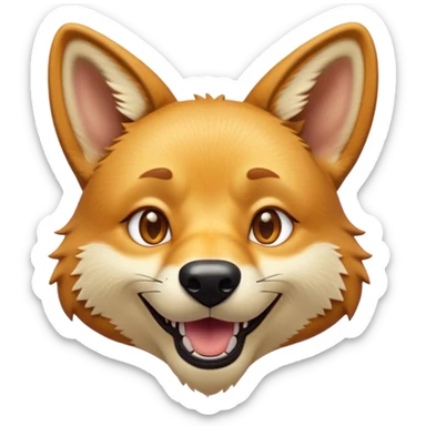 Cinematic Comical Dingo Portrait Emoji, Head tilted dramatically with an exaggeratedly amused expression, featuring a striking sandy fur with wide, expressive amber eyes full of playful disbelief, Simplified yet hilariously expressive features, highly detailed, glowing with a slightly sassy glow, high shine, dramatic yet playful, stylized with an air of cheeky outback mischief, bright and endearing, soft glowing outline, capturing the essence of a spirited and over‐the‐top dingo, so meme‐worthy it feels like it could bark its way into internet fame instantly! sticker