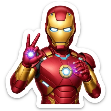 create an ironman with the infinity gauntlet emoji make it look really nice and make him snap his fingers with the infinity stone sticker