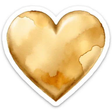 minimalist watercolor heart icon, monochromatic gold washes, soft bleeding edges, on textured white paper, serene and emotional, perfect for app icon, transparent background, flat lay --style raw --stylize 150 sticker