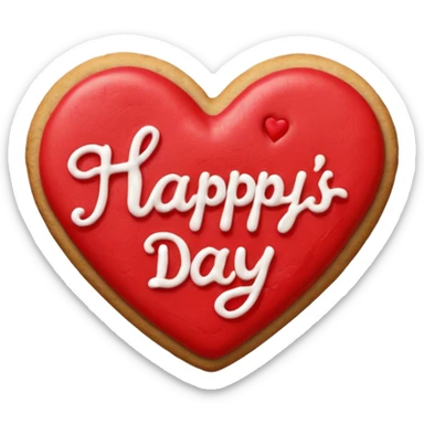 Heart-shaped cookie with red icing emoji, write 'happy valentine's day' on top of the red icing in white icing sticker