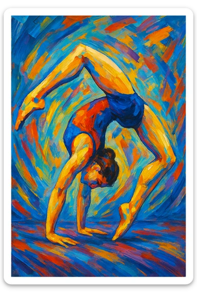 illustration of a person doing gymnastics, style 8, diverse artistic style sticker