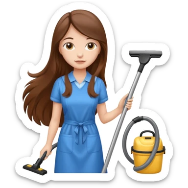 beautiful girl with long brown hair cleaning and vacuuming sticker