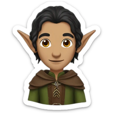 An elf from the lord of the rings, black long hair, pointy ears, brown eyes colors sticker