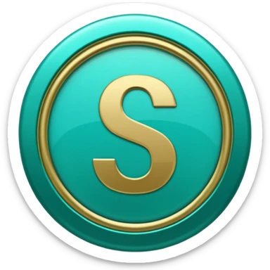 Create a custom emoji badge featuring a stylized, glossy letter “S”. Use the Platinum rank style from League of Legends: teal-green metallics, reflective surfaces, and a futuristic elegant frame. Vibrant and high readability.
 sticker