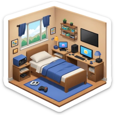 Teenage boy's ultra detailed bedroom interior isometric sticker