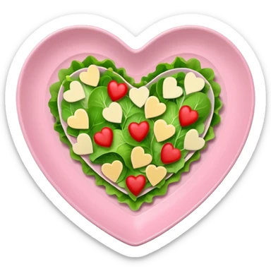 green salad in a light pink heart shaped plate sticker
