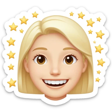 una sonrisa, con sientes blancos y brillantes, y un poco de estrellas alrededor como resplandor sticker