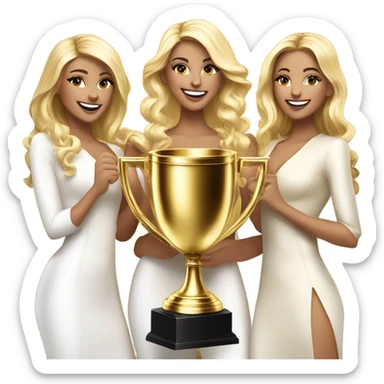 6 beautiful and stylish blonde and Latina models celebrating with 1 huge gold trophy sticker