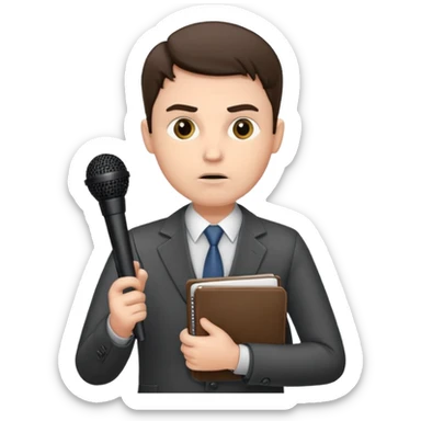 male corrupt reporter holding his microfone and notebook sticker
