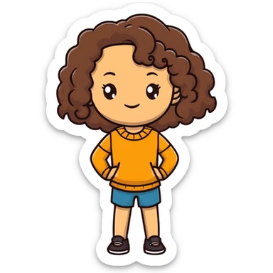 tan girl with long curly dark brown hair sticker