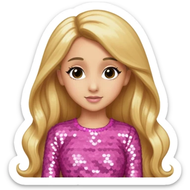 Ariana Grande with long golden blonde hair,  pink sequin outfit sticker