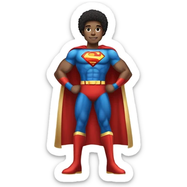 Afro light-skinned tall  muscular male teenager in red gold and blue Superman superhero costume. sticker