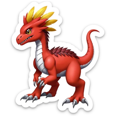 Furry feather-mane Cool Edgy shiny Digimon-Fakemon-Guilmon-Velociraptor full body   sticker