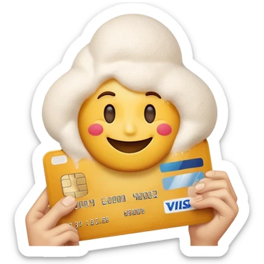 Happy emoji holding credit card with flour sticker