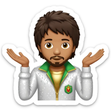 Shaggy, Reggae Rapper with dark brown hair, white sequin outfit sticker