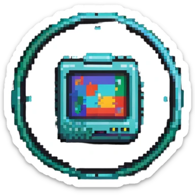 Simple colorful pixel art IT badge with basic computer icon, vibrant colors sticker