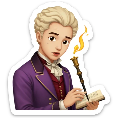 Cinematic Realistic Beethoven Portrait Emoji, depicted as a passionate composer with intense expressive features in period attire, rendered with rich textures and dramatic moody lighting that captures the turbulent genius of his music. sticker