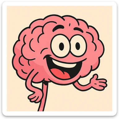 cartoon brain with a big smile, bright pink, simple style sticker