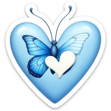 white heart with blue butterfly’s on it sticker