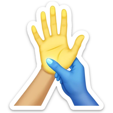 a hand being held by a glowing blue hand and a glowing yellow hand souls... hope and comfort from the past and futur sticker