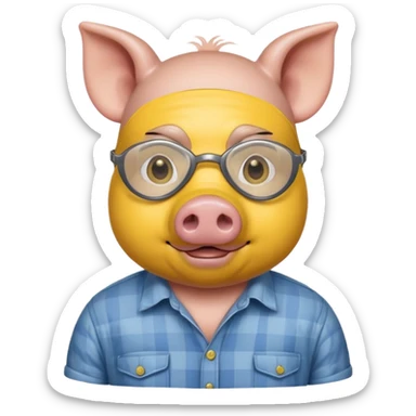 a pig with yellow mask and wearing shirt sticker