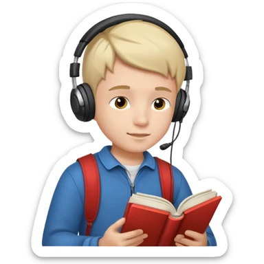 a boy wearing earphone and read book sticker