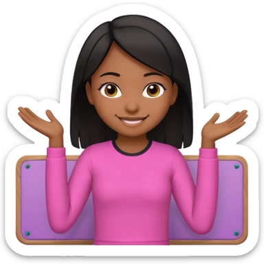 a brown skin teachers with hair that stop at elbows girl with black straight like hair wearing pink not hot pink 2 piece set teaching up on a board sticker