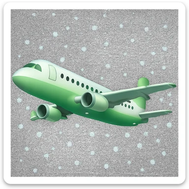 Make the airplane light green, keep the snow, and have no background. The style should maintain the original look with a transparent background. sticker
