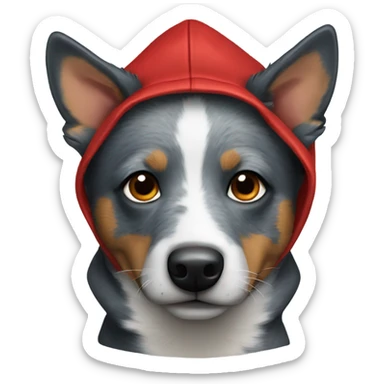 Blue heeler wearing a red hoodie sticker
