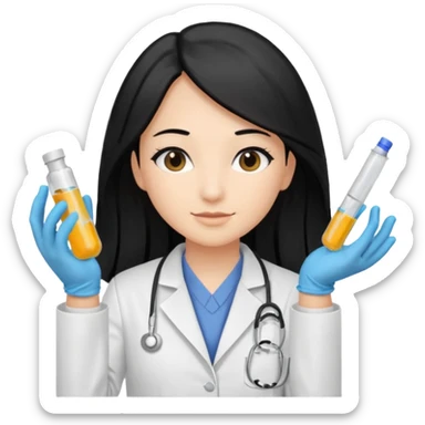 medica con guantes  y mascallilas e insumos lavoratorio pelo negro largo triguella sticker