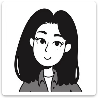 a pretty girl with black hair, fair skin, makeup, and eyeliner, hand drawn doodle style sticker