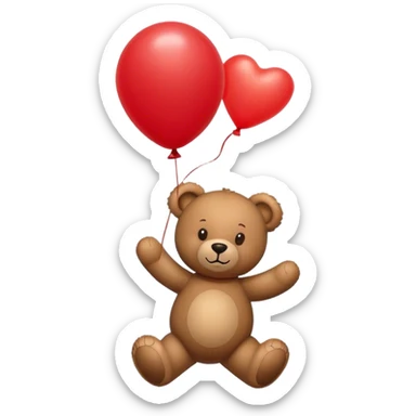 Brown Teddy floating up with a balloon sticker