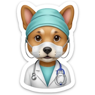 doctor dog wearing medical mask sticker