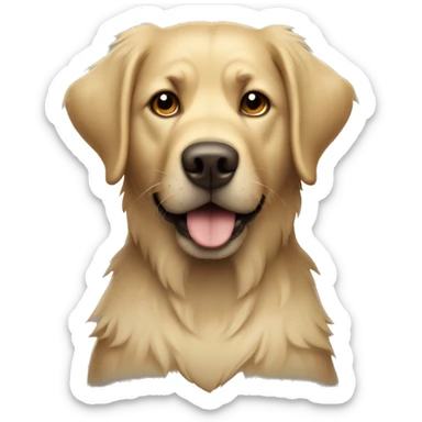 shaggy labrador-like dog with a shield sticker