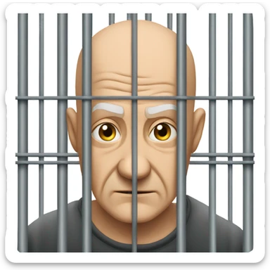 Bald old man behind prison bars sticker