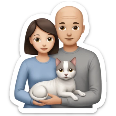 Bald guy and brunette girl with a white dog and Grey cat sticker