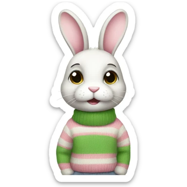 Cute rabbit wearing pink and green stripe sweater sticker