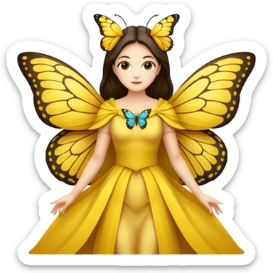 nature spirit woman dressed as butterfly herald yellow, wing sleeves spread  sticker