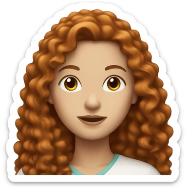 white woman with long, reddish brown curly hair sticker