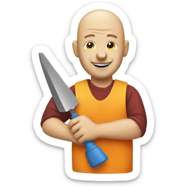 Bald man with wine glass and a plastering trowel in the other hand  sticker