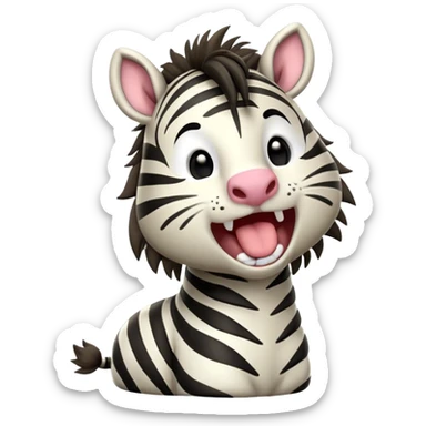 Cinematic Cute Yawning Zebra Portrait Emoji, Head tilted slightly with a dramatic, wide-open yawn, showcasing a soft, downy striped Fur with gently drooping ears and round eyes barely open in drowsy contentment, Simplified yet irresistibly adorable features, highly detailed, glowing with a soft, cozy glow, high shine, relaxed yet expressive, stylized with a touch of savannah charm, bright and endearing, soft glowing outline, capturing the essence of a sleepy yet affectionate zebra, so drowsy it feels like it could stretch out of the screen and curl up for a nap! sticker