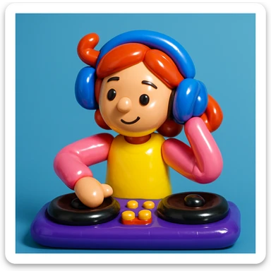 girl playing DJ set sticker