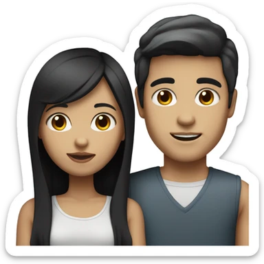 couple white skin girl with black straight hair and medium tone skin boy sticker