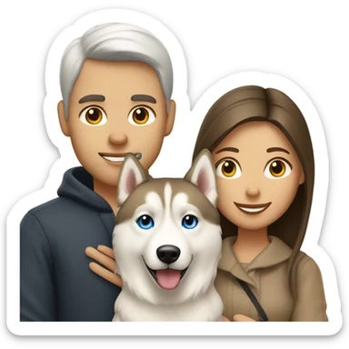French Couple and One beige light Husky siberian  sticker