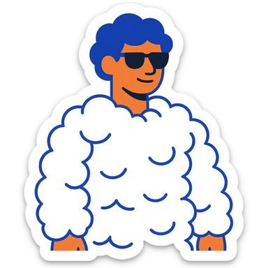 person composed entirely of voluminous clouds up to the shoulders, clouds form the body, modern illustration style sticker