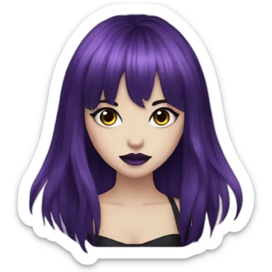 Elissabat-with-bangs-long-hair-purple-and-black-vampire-with-fangs-goth-makeup sticker