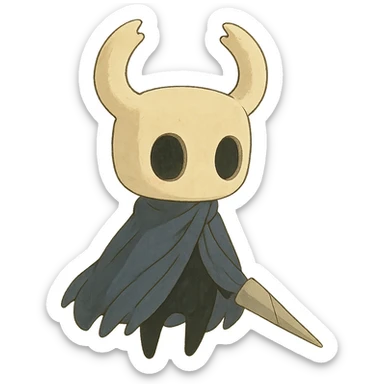 Hollow Knight character in ghibli style with soft colors sticker
