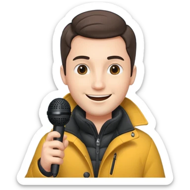 man with winter clothes holding microphone sticker